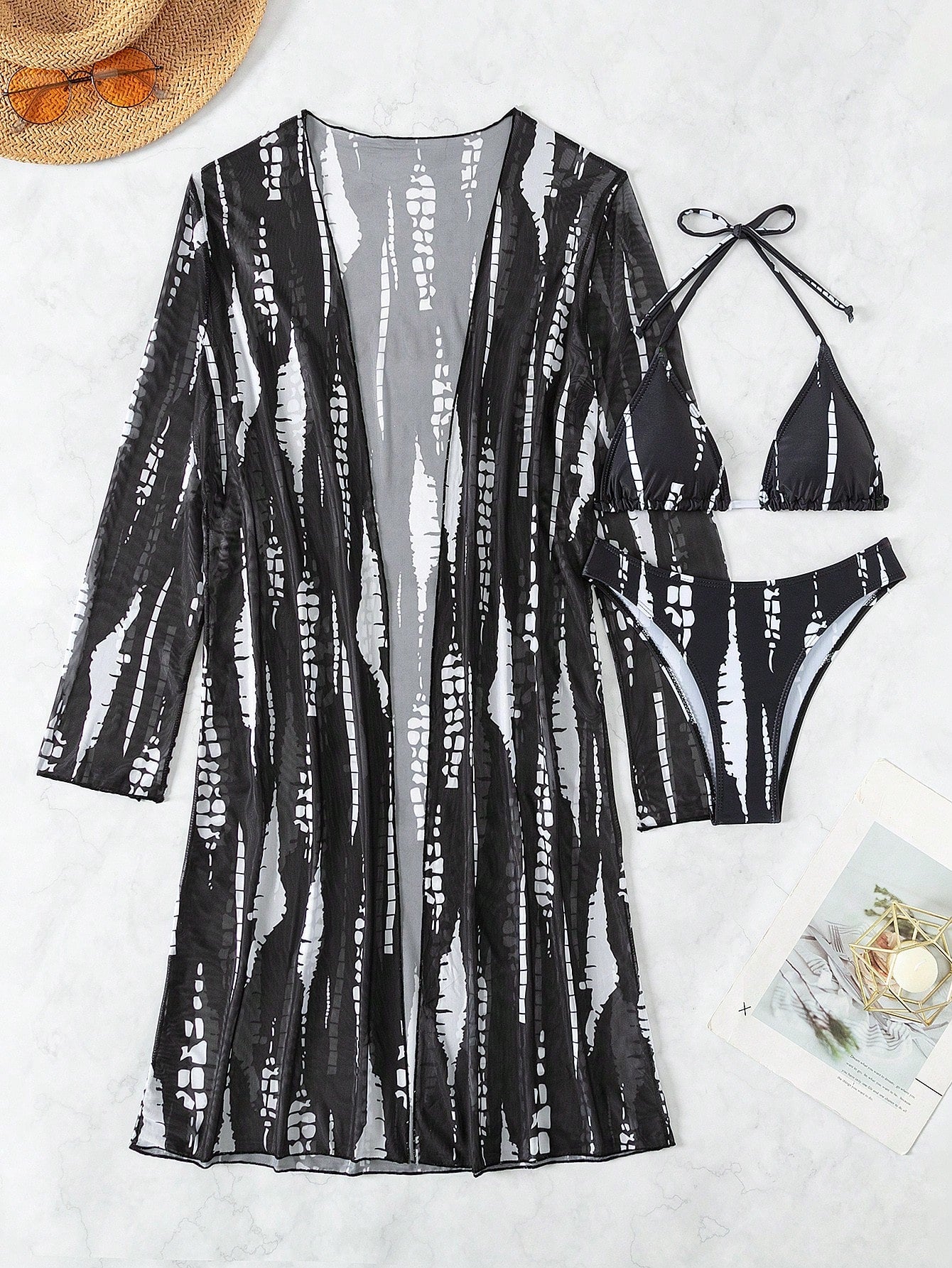 3 Peças/Conjunto Maiô Bikini Feminino com Estampa Sexy, Maiô de Verão em Alta