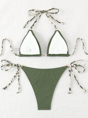 SHEIN Swim Conjunto de Maiô Bikini Estampado Aleatório, Decote em Halter, Costas Vazadas, Sensual, Praia de Verão