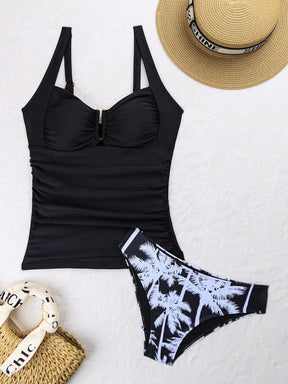 Swim Lushoire Conjuntos de Roupa de Praia Feminina, Colete, Camisole, Maiô Bikini, Elegante Estilo Retrô Férias 2 Peças, Decoração de Metal, Roupa de Praia de Verão