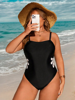 Swim Lushoire Maiô Estampado com Alças de Plus Size para Moda de Praia de Verão