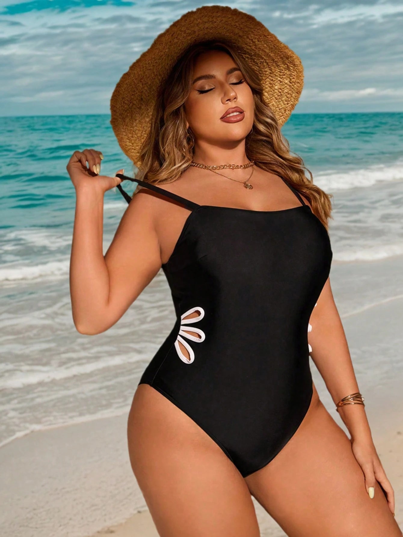 Swim Lushoire Maiô Estampado com Alças de Plus Size para Moda de Praia de Verão