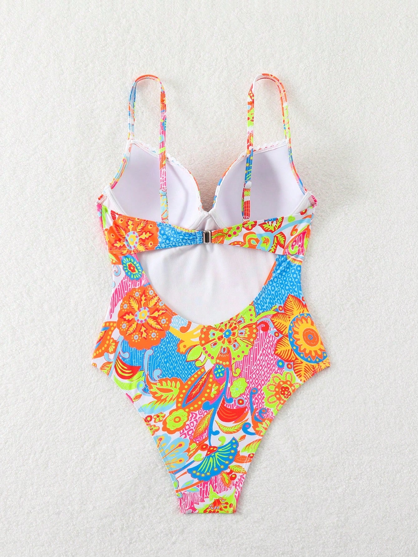 Maiô feminino de uma peça com estampa aleatória, efeito realçador, sexy, fofo para praia, férias, verão