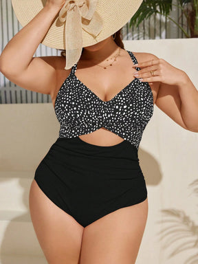 SHEIN Swim Curve Maiô Elegante e Sexy com Twist e Recorte, Plus Size, Adequado para Férias de Verão