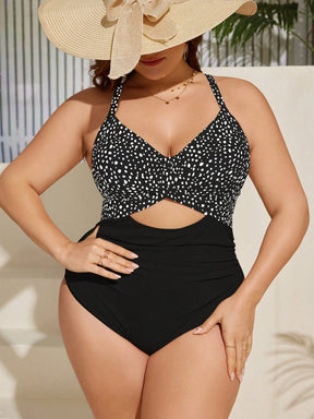 SHEIN Swim Curve Maiô Elegante e Sexy com Twist e Recorte, Plus Size, Adequado para Férias de Verão