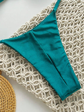 SHEIN Swim Conjunto de Maiô Bikini Feminino Strapless de Verão Solid Color com Amarração e Decoração Metálica, Sexy