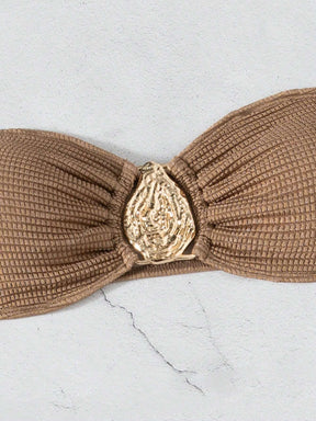 3 Peças Novo Conjunto de Maiô Bikini Fashion Sexy Cor Sólida em Marrom, Para Praia de Verão para Mulheres, Conjunto de Sutiã de Alça e Parte Inferior de Maiô Bikini