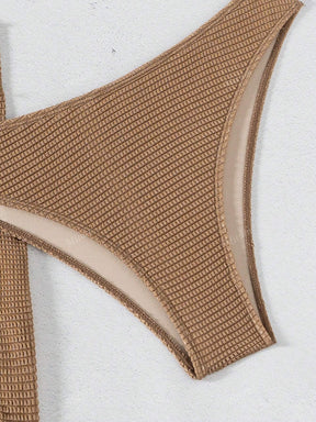 3 Peças Novo Conjunto de Maiô Bikini Fashion Sexy Cor Sólida em Marrom, Para Praia de Verão para Mulheres, Conjunto de Sutiã de Alça e Parte Inferior de Maiô Bikini