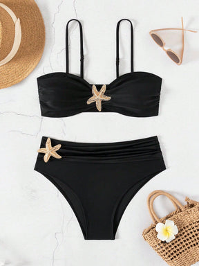 Novo Design de Nicho, Cor Sólida, Sexy, Emagrecedor, Que Cobre a Barriga, Fashion com Acessórios, Split de Férias, Elegante e Fashion Maiô Bikini de Duas Peças, Festa de Praia Feminina, Maiôs Vendendo Muito