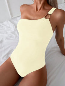 Swim Basics Maiô De Uma Peça Com Um Ombro Ajustado, Cor Sólida, Para Verão, Praia, Natação, Férias