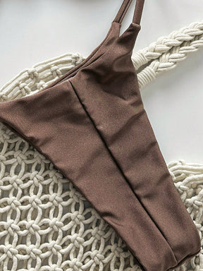 SHEIN Swim Conjunto de Maiô Bikini Feminino Strapless de Verão Solid Color com Amarração e Decoração Metálica, Sexy