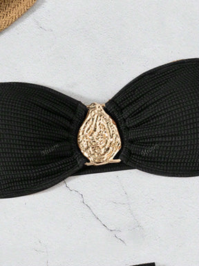 3 Peças Novo Conjunto de Maiô Bikini Fashion Sexy Cor Sólida em Marrom, Para Praia de Verão para Mulheres, Conjunto de Sutiã de Alça e Parte Inferior de Maiô Bikini