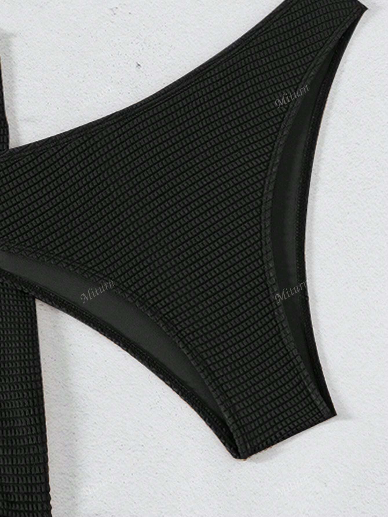 3 Peças Novo Conjunto de Maiô Bikini Fashion Sexy Cor Sólida em Marrom, Para Praia de Verão para Mulheres, Conjunto de Sutiã de Alça e Parte Inferior de Maiô Bikini