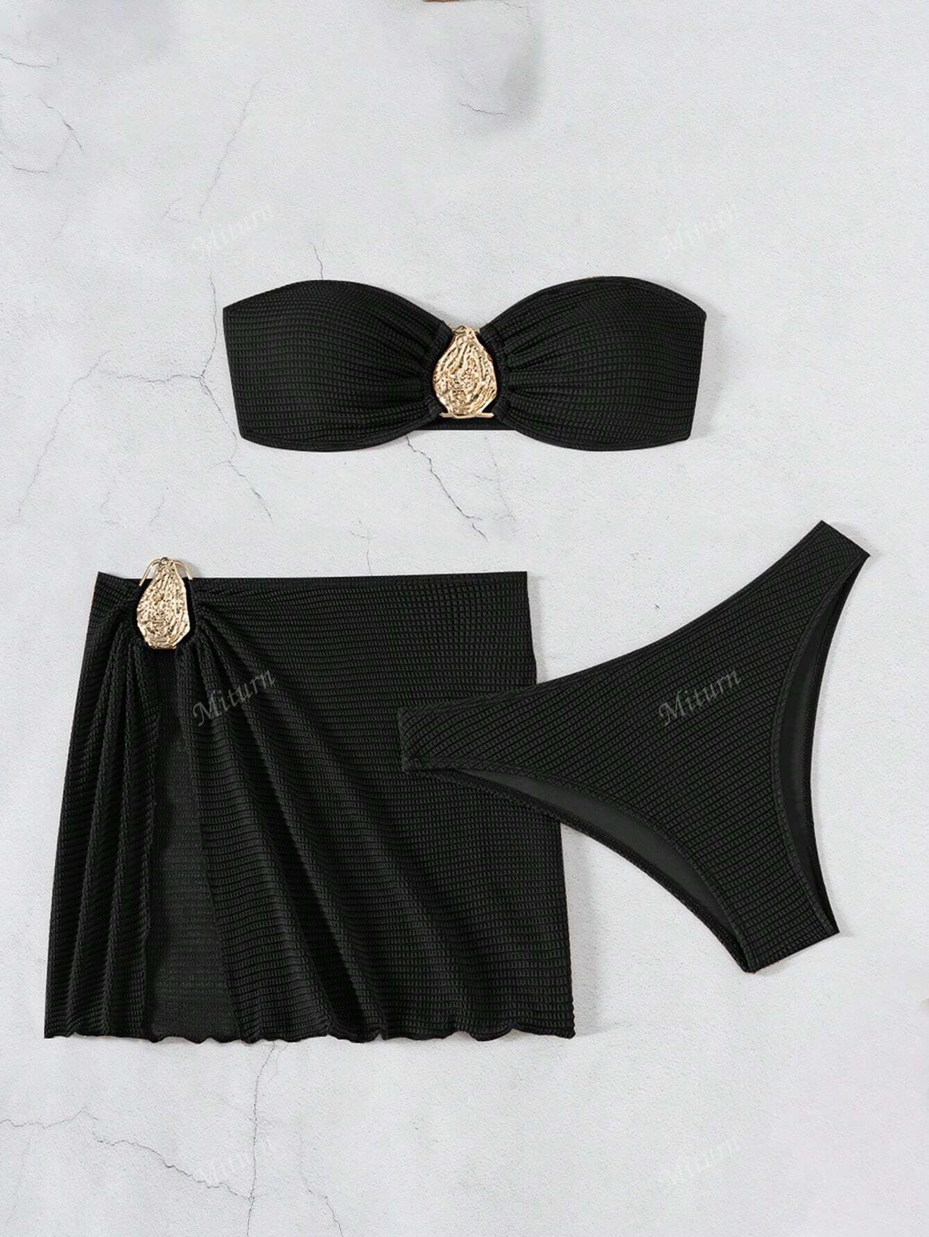 3 Peças Novo Conjunto de Maiô Bikini Fashion Sexy Cor Sólida em Marrom, Para Praia de Verão para Mulheres, Conjunto de Sutiã de Alça e Parte Inferior de Maiô Bikini