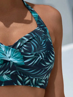 Conjunto de biquíni com estampa tropical e saia Cover Up 2 Piece Swimsuit
