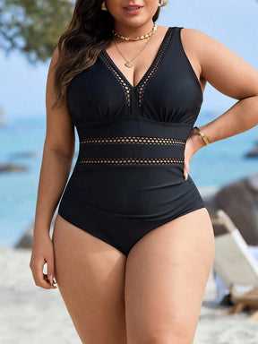 Swim Lushoire Maiô de uma peça com recortes na cintura, franzido, para férias, em cor sólida, para mulheres de Plus Size