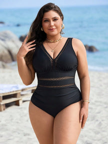 Swim Lushoire Maiô de uma peça com recortes na cintura, franzido, para férias, em cor sólida, para mulheres de Plus Size