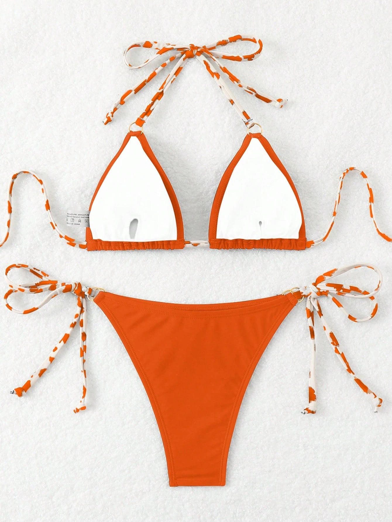 SHEIN Swim Conjunto de Maiô Bikini Estampado Aleatório, Decote em Halter, Costas Vazadas, Sensual, Praia de Verão