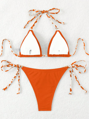 SHEIN Swim Conjunto de Maiô Bikini Estampado Aleatório, Decote em Halter, Costas Vazadas, Sensual, Praia de Verão