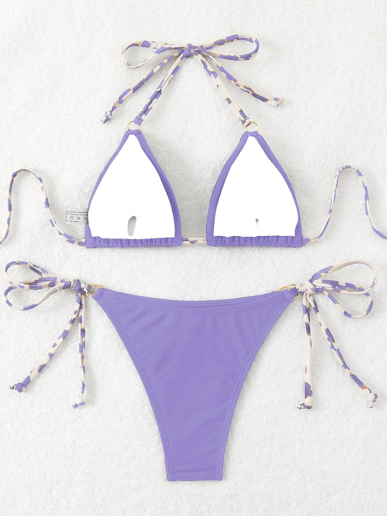 SHEIN Swim Conjunto de Maiô Bikini Estampado Aleatório, Decote em Halter, Costas Vazadas, Sensual, Praia de Verão