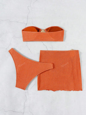 3 Peças Novo Conjunto de Maiô Bikini Fashion Sexy Cor Sólida em Marrom, Para Praia de Verão para Mulheres, Conjunto de Sutiã de Alça e Parte Inferior de Maiô Bikini