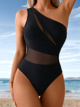Swim Lushoire 1 Peça Maiô Estilo Spring Break Feminino, Cor Sólida com Recortes em Tela, Assimétrico com Ombro Único e Costas Abertas, Casual e Elegante para Férias e Natação
