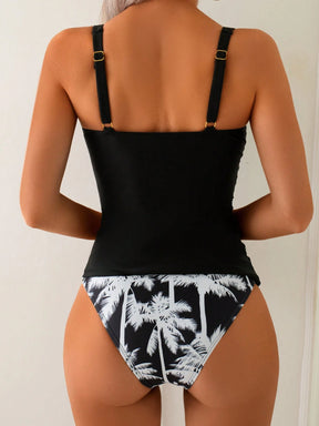 Swim Lushoire Conjuntos de Roupa de Praia Feminina, Colete, Camisole, Maiô Bikini, Elegante Estilo Retrô Férias 2 Peças, Decoração de Metal, Roupa de Praia de Verão
