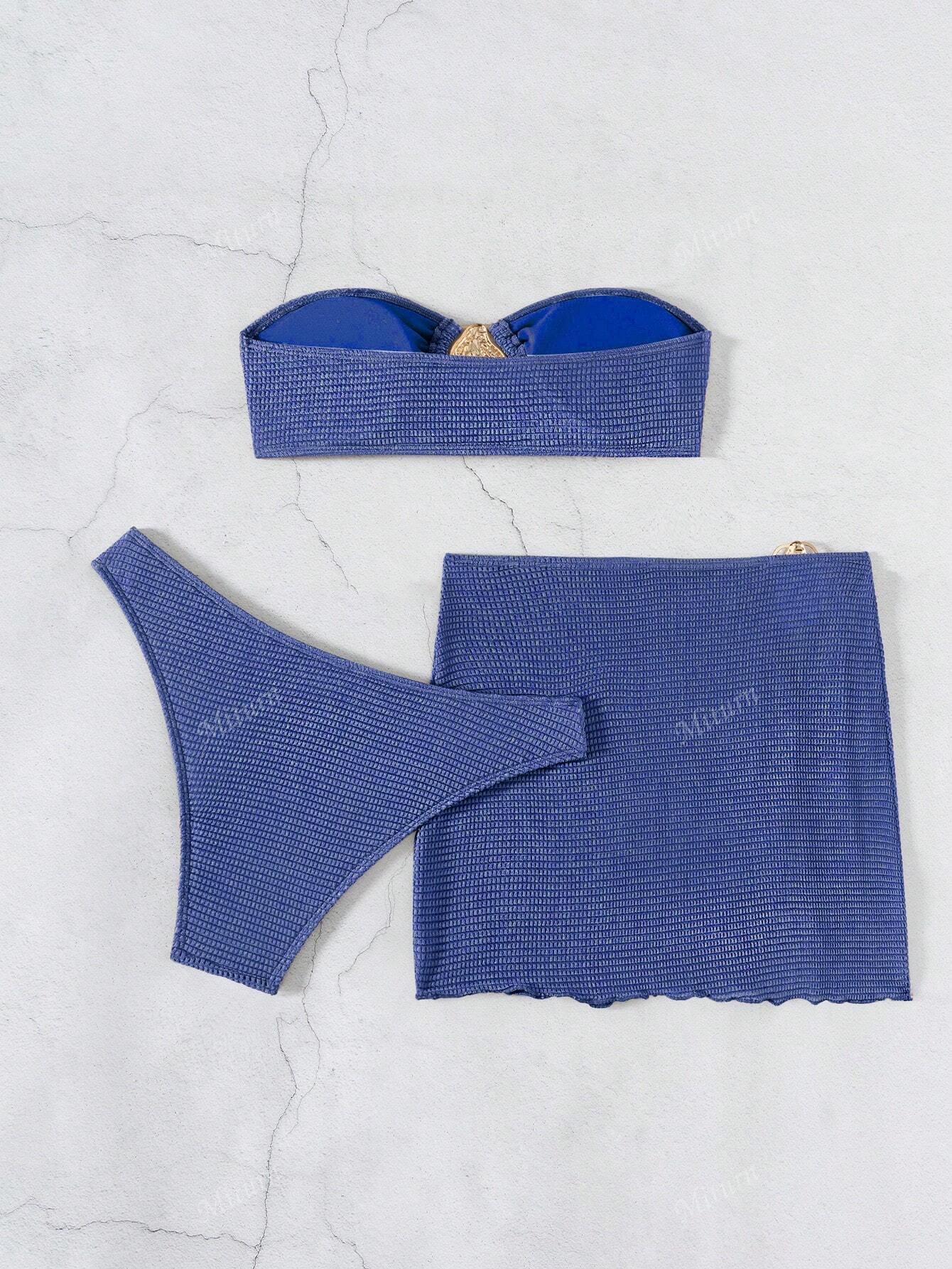 3 Peças Novo Conjunto de Maiô Bikini Fashion Sexy Cor Sólida em Marrom, Para Praia de Verão para Mulheres, Conjunto de Sutiã de Alça e Parte Inferior de Maiô Bikini