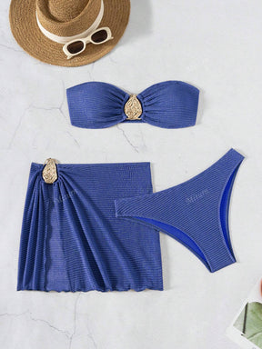 3 Peças Novo Conjunto de Maiô Bikini Fashion Sexy Cor Sólida em Marrom, Para Praia de Verão para Mulheres, Conjunto de Sutiã de Alça e Parte Inferior de Maiô Bikini