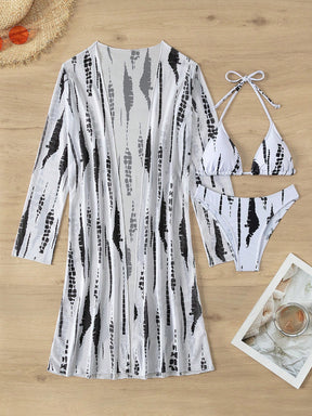 3 Peças/Conjunto Maiô Bikini Feminino com Estampa Sexy, Maiô de Verão em Alta