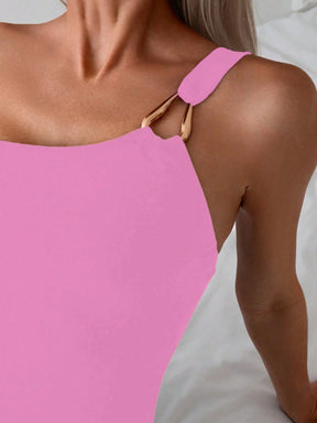 Swim Basics Maiô De Uma Peça Com Um Ombro Ajustado, Cor Sólida, Para Verão, Praia, Natação, Férias