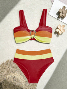 Swim Lushoire Novo Maiô Bikini Fashionista Sexy Recortado Colorido, Conjunto de Maiô de Cintura Alta, Maiô Retrátil Charmoso de Verão