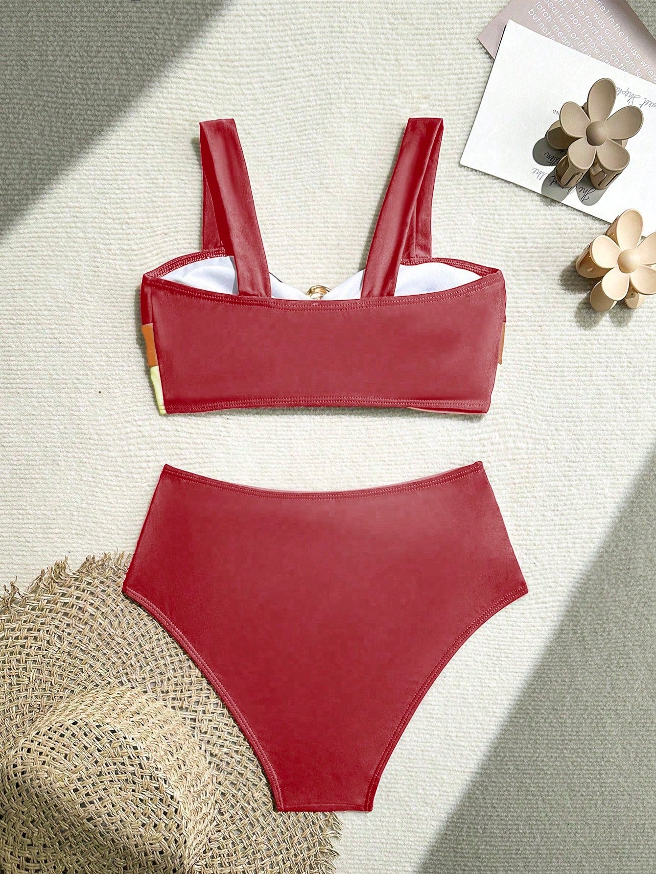 Swim Lushoire Novo Maiô Bikini Fashionista Sexy Recortado Colorido, Conjunto de Maiô de Cintura Alta, Maiô Retrátil Charmoso de Verão