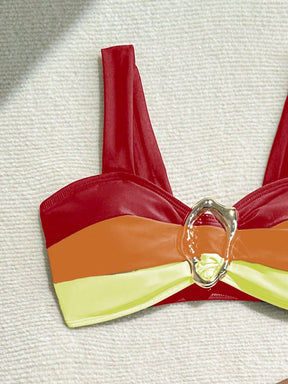 Swim Lushoire Novo Maiô Bikini Fashionista Sexy Recortado Colorido, Conjunto de Maiô de Cintura Alta, Maiô Retrátil Charmoso de Verão