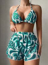 Swim Vcay 3 peças/Conjunto Maiô Bikini Impresso Aleatório para Praia/Férias