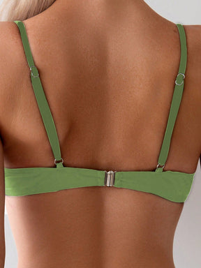 Conjunto de Maiô Bikini sexy e plissado com cor sólida para praia de verão feminino