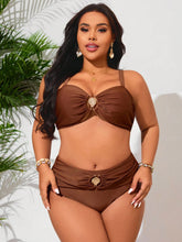 Swim Lushoire Conjunto de Maiô Bikini de 2 Peças com Decoração de Metal em Concha e Alças Duplas, para Mulheres Plus Size, Verão