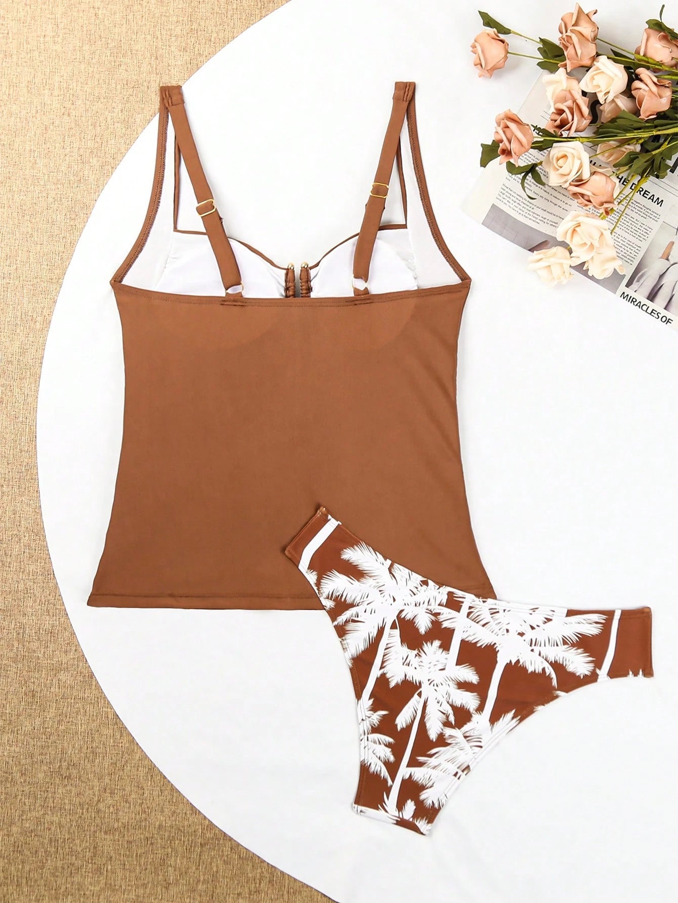 Swim Lushoire Conjuntos de Roupa de Praia Feminina, Colete, Camisole, Maiô Bikini, Elegante Estilo Retrô Férias 2 Peças, Decoração de Metal, Roupa de Praia de Verão