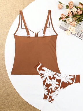 Swim Lushoire Conjuntos de Roupa de Praia Feminina, Colete, Camisole, Maiô Bikini, Elegante Estilo Retrô Férias 2 Peças, Decoração de Metal, Roupa de Praia de Verão