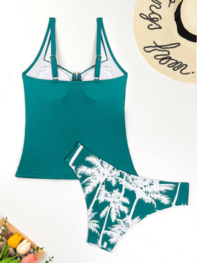 Swim Lushoire Conjuntos de Roupa de Praia Feminina, Colete, Camisole, Maiô Bikini, Elegante Estilo Retrô Férias 2 Peças, Decoração de Metal, Roupa de Praia de Verão