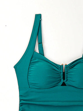 Swim Lushoire Conjuntos de Roupa de Praia Feminina, Colete, Camisole, Maiô Bikini, Elegante Estilo Retrô Férias 2 Peças, Decoração de Metal, Roupa de Praia de Verão