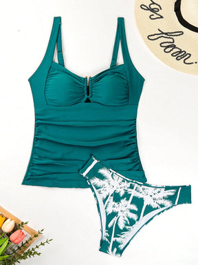Swim Lushoire Conjuntos de Roupa de Praia Feminina, Colete, Camisole, Maiô Bikini, Elegante Estilo Retrô Férias 2 Peças, Decoração de Metal, Roupa de Praia de Verão
