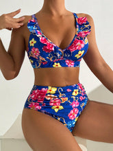 Swim Lushoire Conjunto de bikini com estampa tropical de verão e acabamento em babados