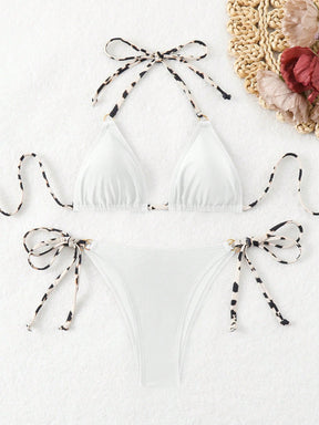 SHEIN Swim Conjunto de Maiô Bikini Estampado Aleatório, Decote em Halter, Costas Vazadas, Sensual, Praia de Verão