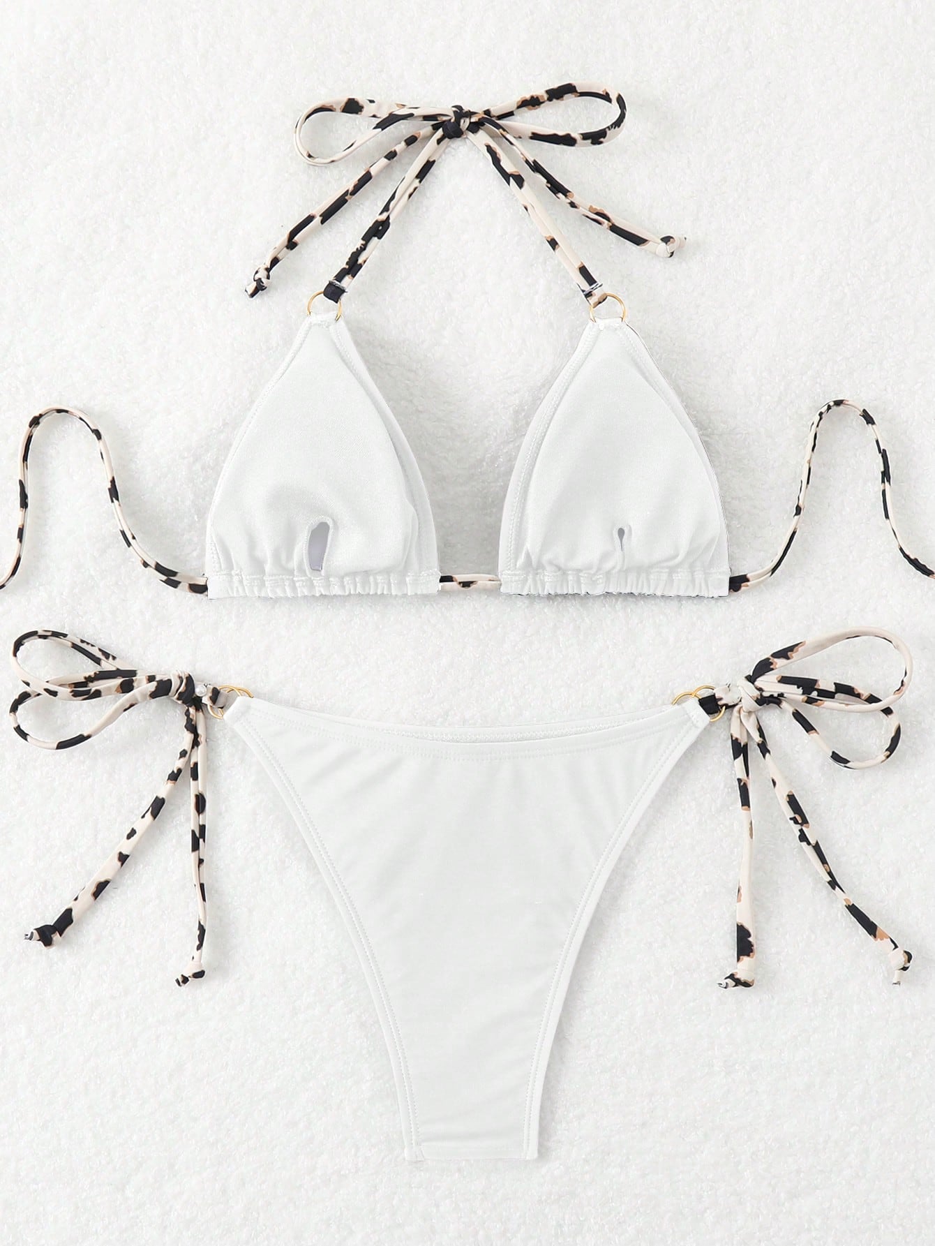 SHEIN Swim Conjunto de Maiô Bikini Estampado Aleatório, Decote em Halter, Costas Vazadas, Sensual, Praia de Verão