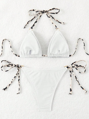 SHEIN Swim Conjunto de Maiô Bikini Estampado Aleatório, Decote em Halter, Costas Vazadas, Sensual, Praia de Verão