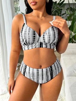 Swim Vcay Conjunto de Maiô Bikini com Três Peças Tie Dye Aleatório Tamanho Plus Size para Praia de Verão