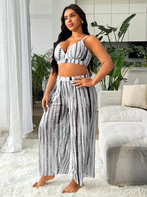 Swim Vcay Conjunto de Maiô Bikini com Três Peças Tie Dye Aleatório Tamanho Plus Size para Praia de Verão