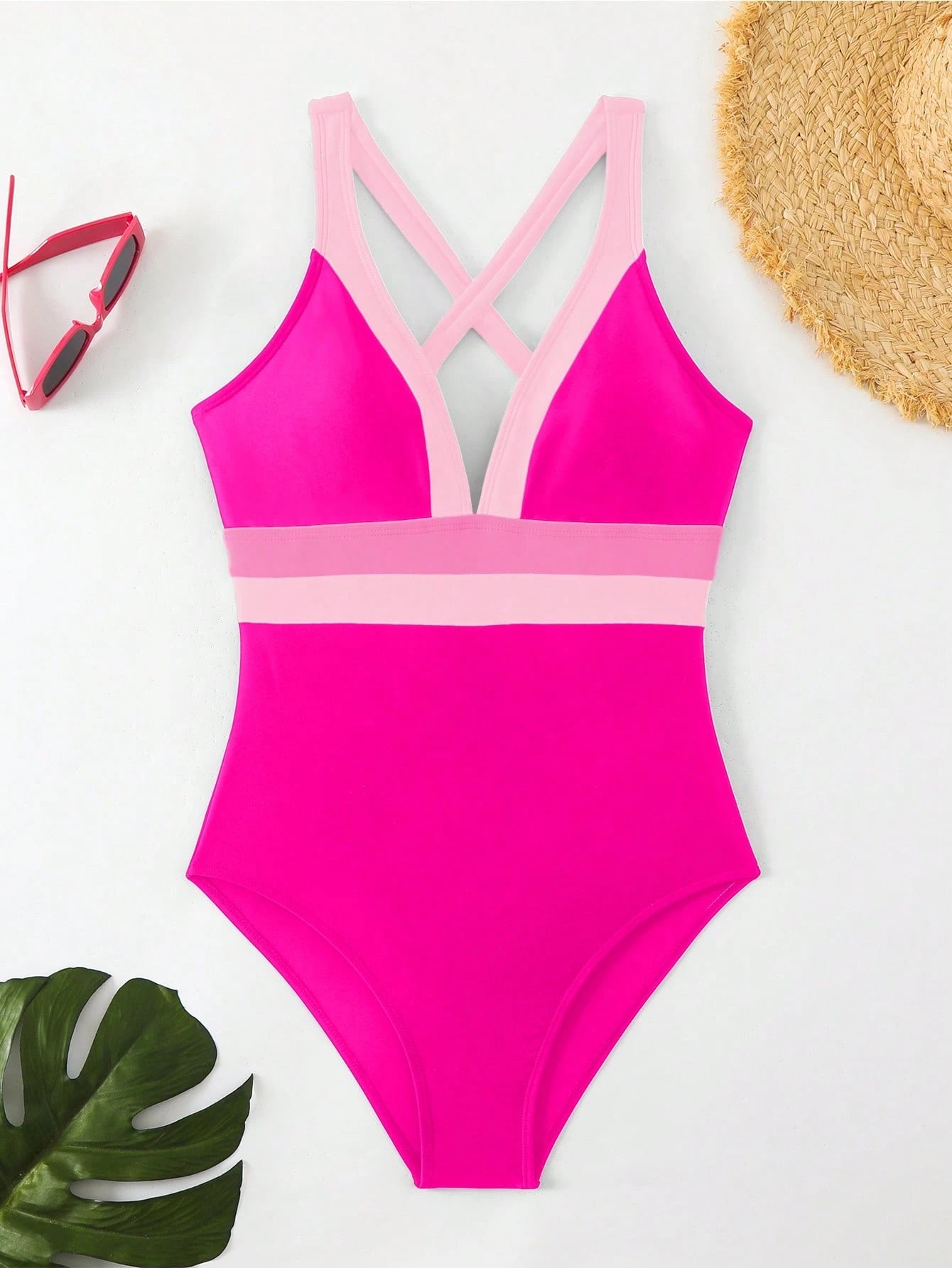 Maiô Sexy de Moda Feminino de Cor Contrastante, Alça Alta, Maiô de Peça Única