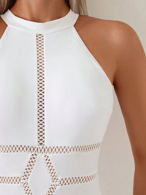 Swim Lushoire Maiô De Uma Peça Feminino Com Pescoço De Halter Delicado E Vazado Para Verão, Praia, Natação E Férias