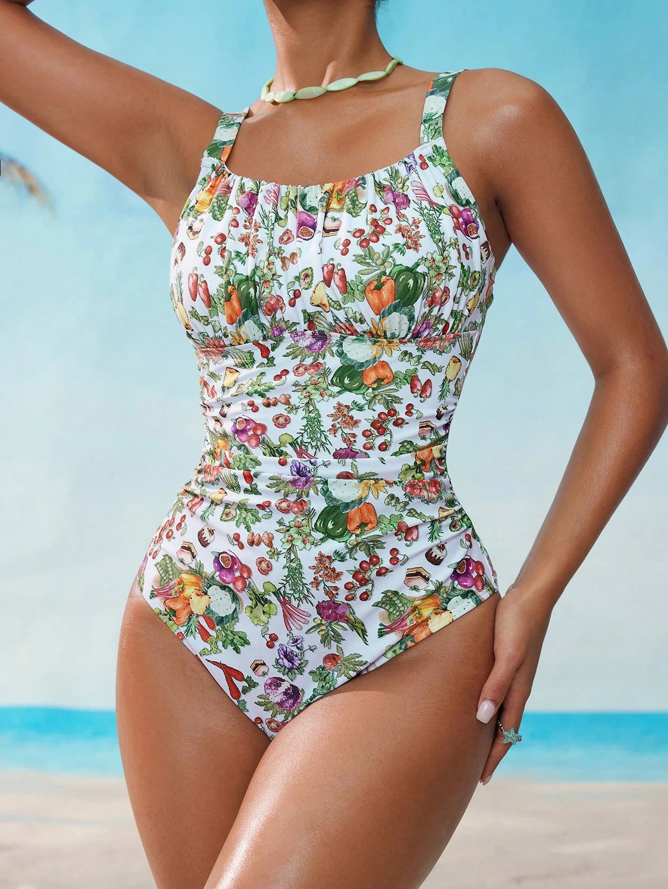 Swim Vcay Maiô Estampado com Plantas Tropicais para Mulheres